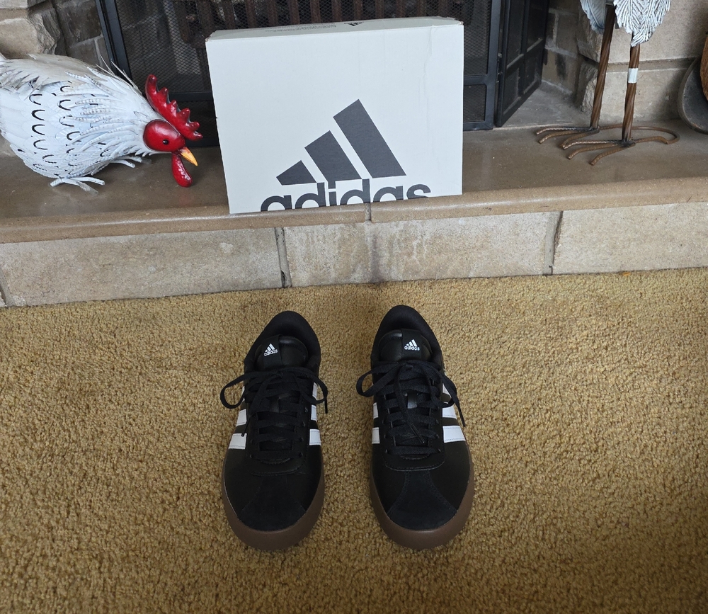 Adidas  Womens Black and White Sneakers with Brown Sole